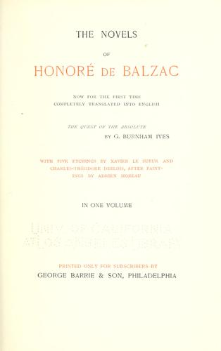 Honoré de Balzac: The Quest of the Absolute (1899, George Barrie & Son)
