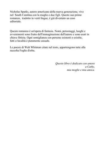 Nicholas Sparks: Le pagine della nostra vita (Italian language, 1996)