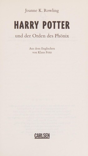 J.K. Rowling: Harry Potter 5 und der Orden des Phnix. Ausgabe fr Erwachsene (2004, Carlsen Verlag GmbH)