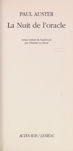 Paul Auster: La nuit de l'oracle (French language, 2004, Actes Sud, Lemeac)