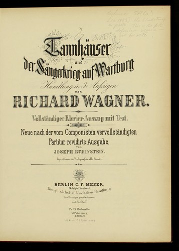 Richard Wagner: Tannhäuser und der Sängerkrieg auf Wartburg (German language, C.F. Meser (Adolph Fürstner))