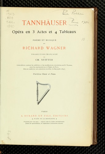 Richard Wagner: Tannhäuser (French language, 1890, A. Durand et fils)