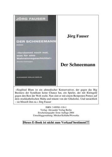 Jörg Fauser: Der Schneemann (German language, 2004, Alexander)