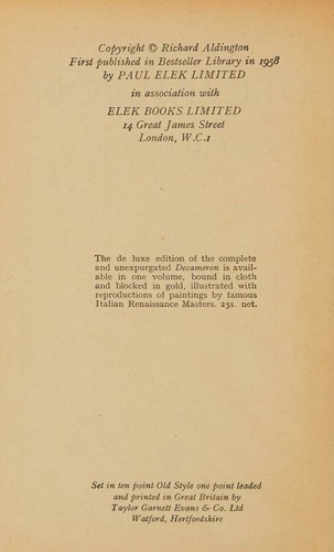 Giovanni Boccaccio: The Decameron (Best Seller Library) (1958, Elek Books)